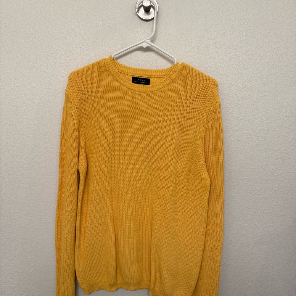 Zara Men's Vibrant Yellow Crewneck Sweater